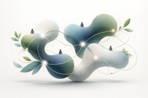 Illustration abstraite et organique symbolisant une organisation agile, cohérente et en adaptation permanente